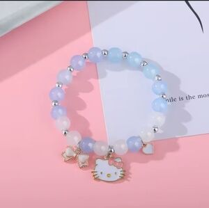 NWT Hello Kitty Cartoon Charms Bracelet Kawaii Pendant New 18cm Blue Stretchy